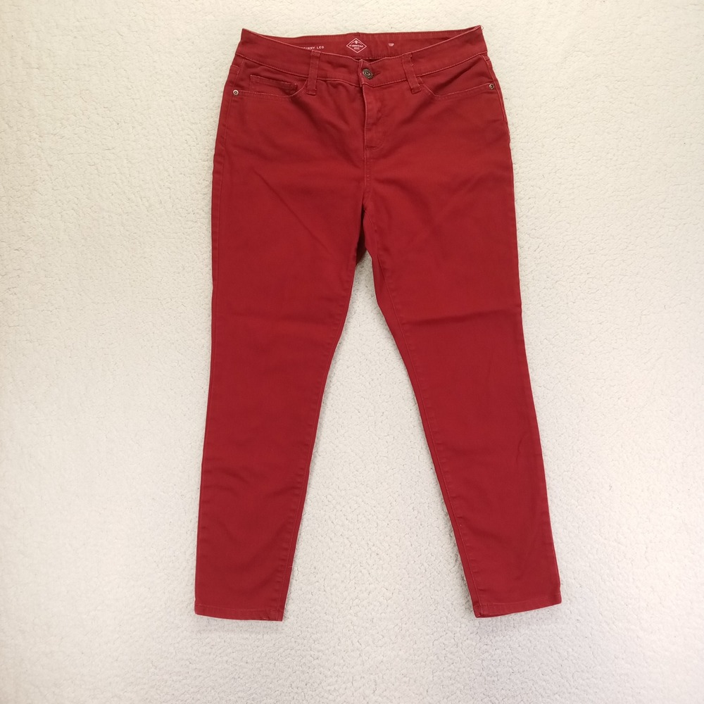 St Johns Bay Womens Skinny Leg Pants Red Stretch Petite Size 10P 5-Pocket